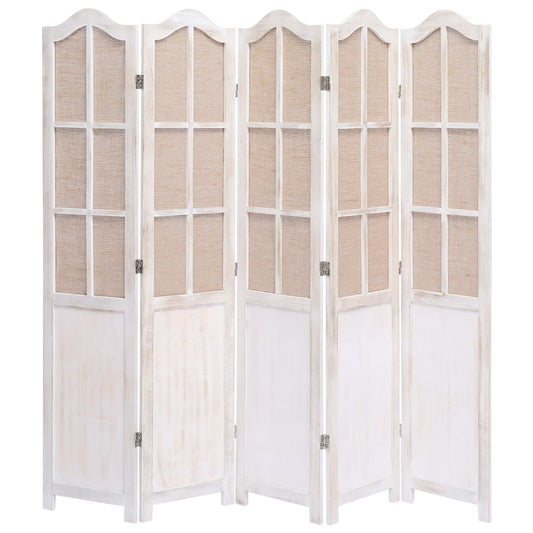 vidaXL 5-Panel Room Divider White 175x165 cm Fabric