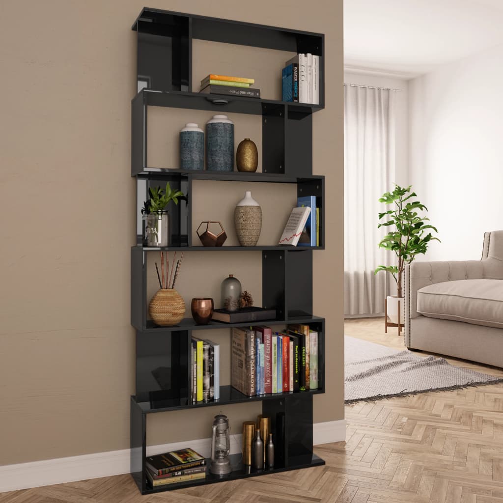 vidaXL Book Cabinet/Room Divider High Gloss Black 80x24x192 cm Engineered Wood