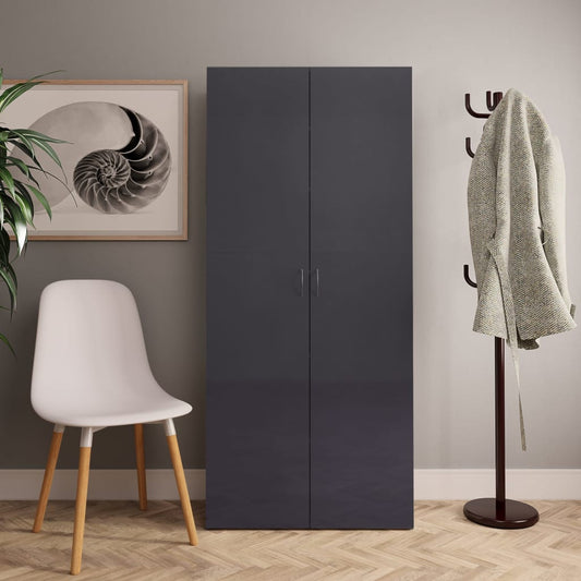 vidaXL Shoe Cabinet High Gloss Grey 80x35.5x180 cm Engineered Wood