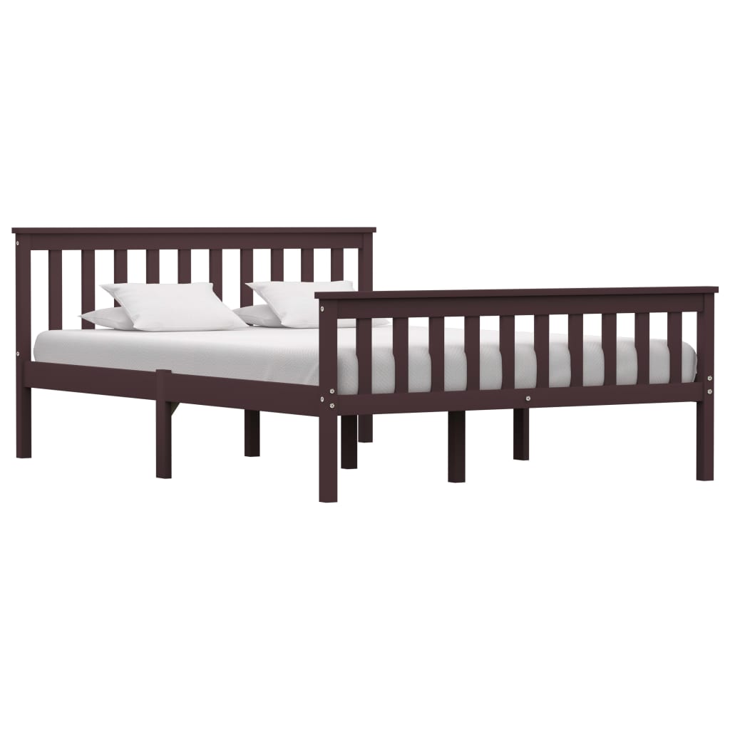 vidaXL Bed Frame Dark Brown Solid Pinewood 140x200 cm