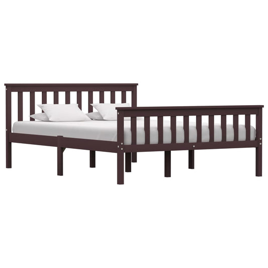 vidaXL Bed Frame Dark Brown Solid Pinewood 140x200 cm