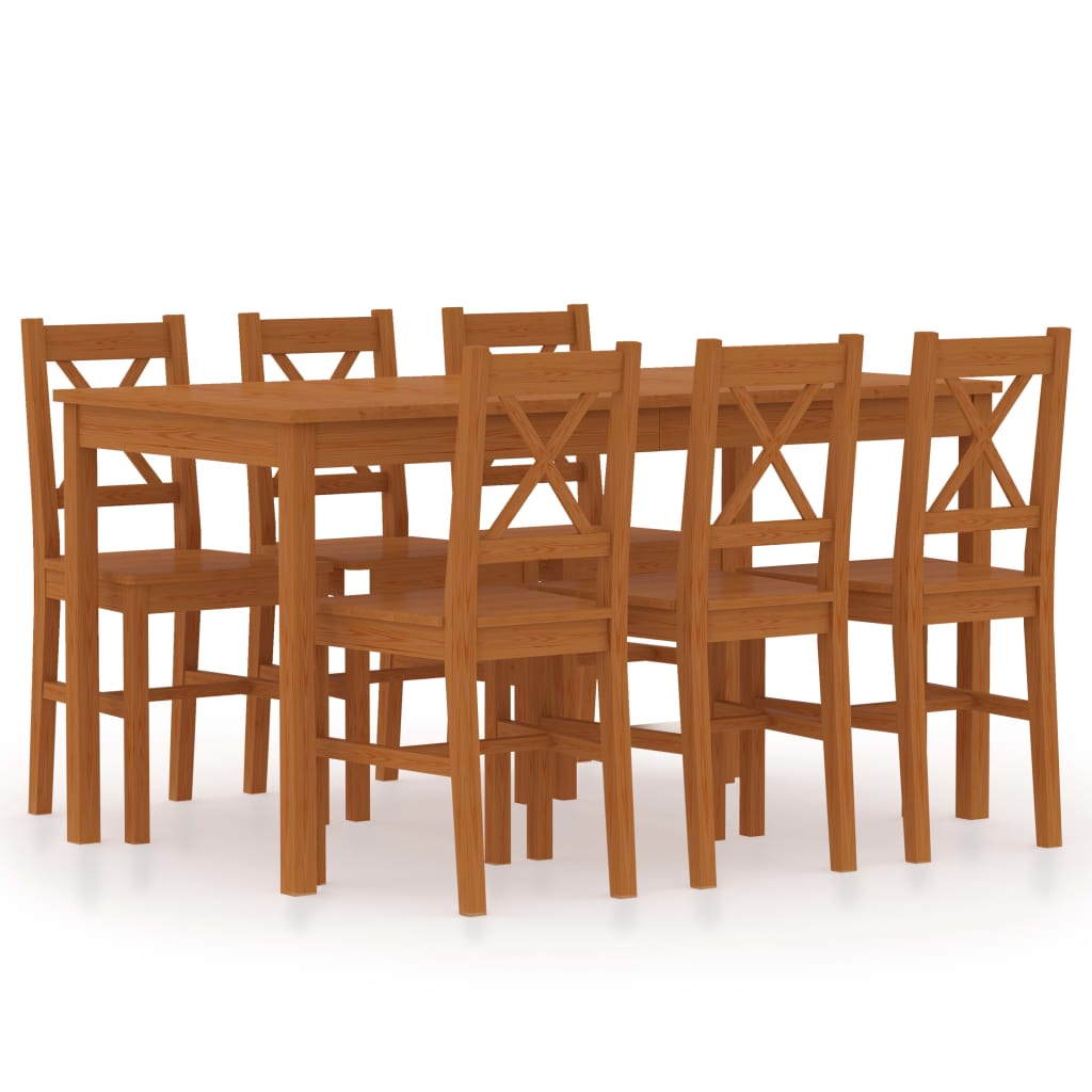 vidaXL 7 Piece Dining Set Pinewood Honey Brown
