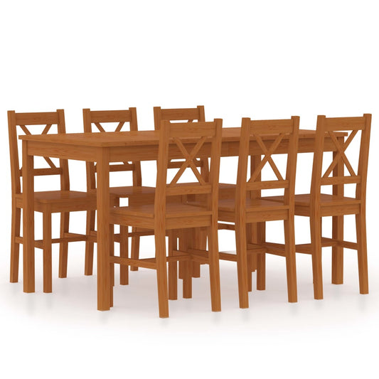 vidaXL 7 Piece Dining Set Pinewood Honey Brown