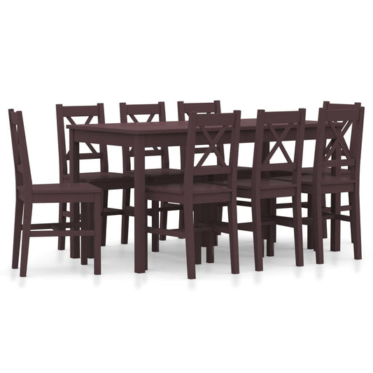 vidaXL 9 Piece Dining Set Pinewood Dark Brown