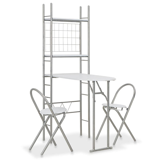 vidaXL 3 Piece Folding Dining Set with Storage Rack MDF and Steel White