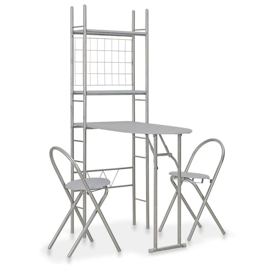 vidaXL 3 Piece Folding Dining Set with Storage Rack MDF and Steel Grey