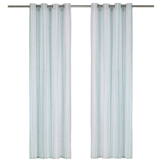 vidaXL Curtains with Metal Rings 2 pcs Cotton 140x225 cm Blue Stripe