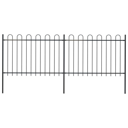 vidaXL Garden Fence with Hoop Top Steel 3.4x1.2 m Black