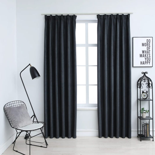 vidaXL Blackout Curtains with Hooks 2 pcs Anthracite 140x175 cm