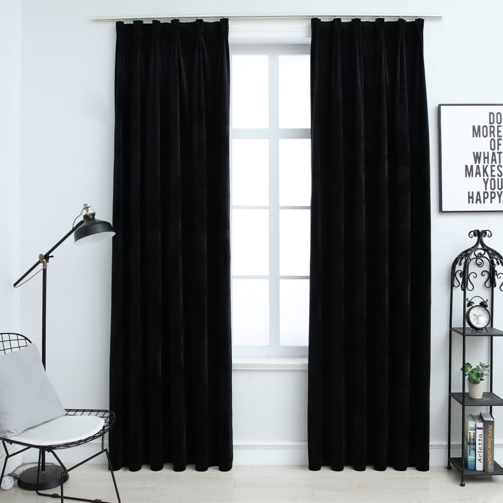 vidaXL Blackout Curtains 2 pcs with Hooks Velvet Black 140x175 cm