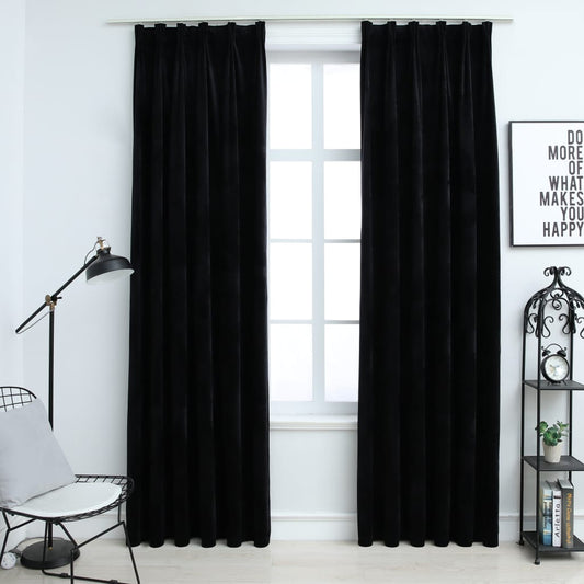 vidaXL Blackout Curtains 2 pcs with Hooks Velvet Black 140x175 cm