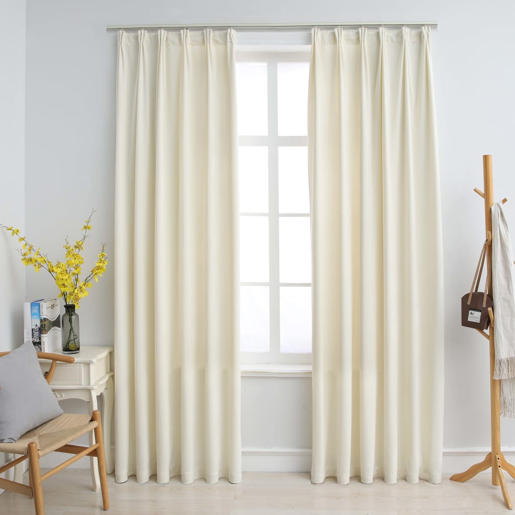 vidaXL Blackout Curtains 2 pcs with Hooks Velvet Cream 140x225 cm