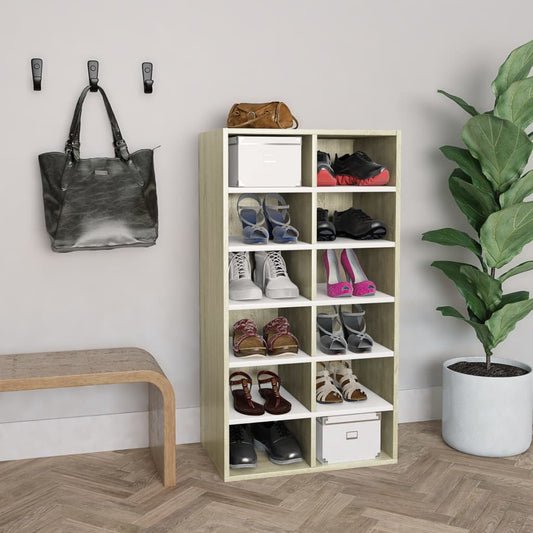 vidaXL Shoe Rack White and Sonoma Oak 54x34x100.5 cm Engineered Wood