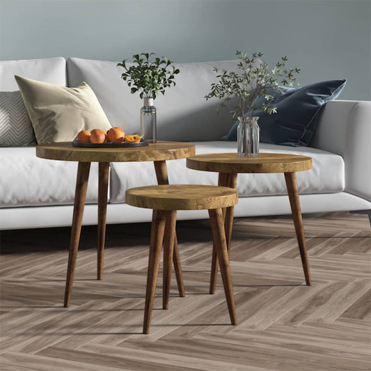 vidaXL 3 Piece Side Table Set Dark Brown MDF and Iron