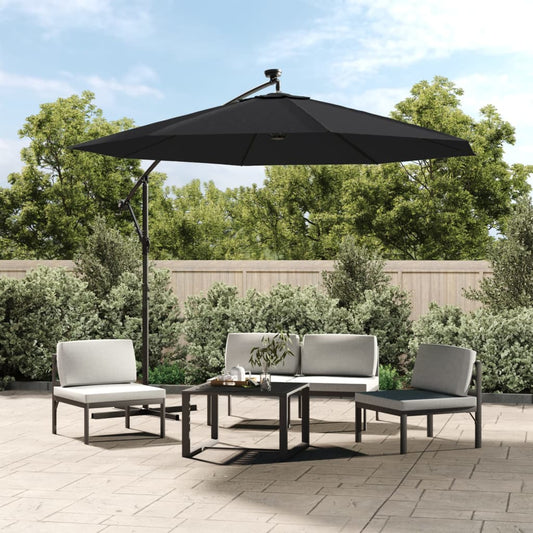vidaXL Cantilever Umbrella with LED Lights and Steel Pole 300 cm Black