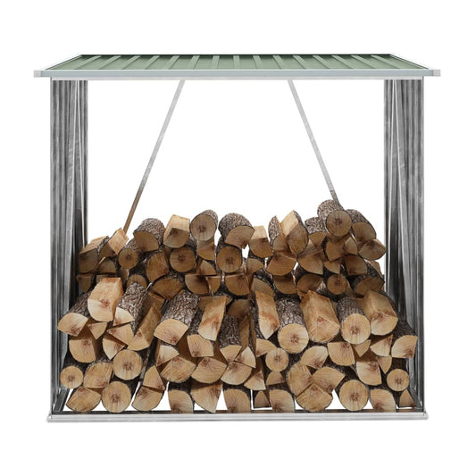 vidaXL Garden Log Storage Shed Galvanised Steel 163x83x154 cm Green