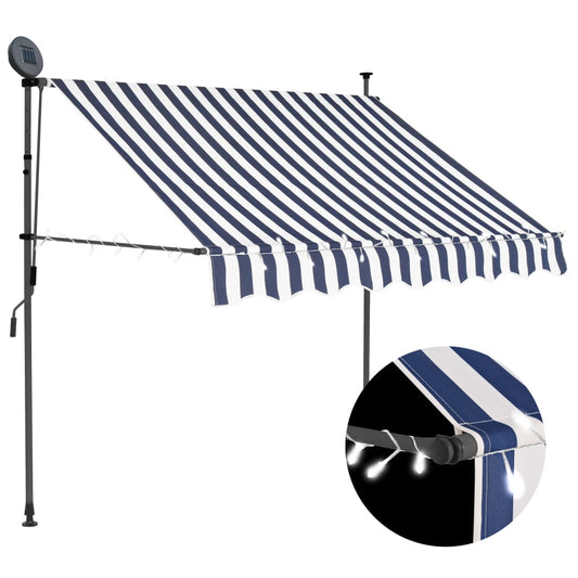 vidaXL Manual Retractable Awning with LED 150 cm Blue and White