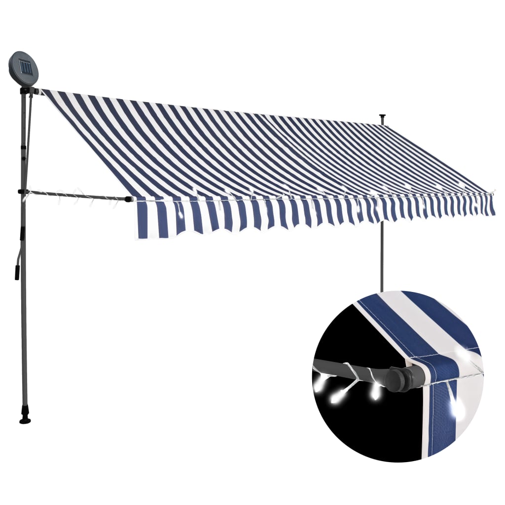 vidaXL Manual Retractable Awning with LED 350 cm Blue and White