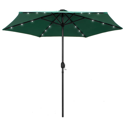vidaXL Parasol with LED Lights and Aluminium Pole 270 cm Green