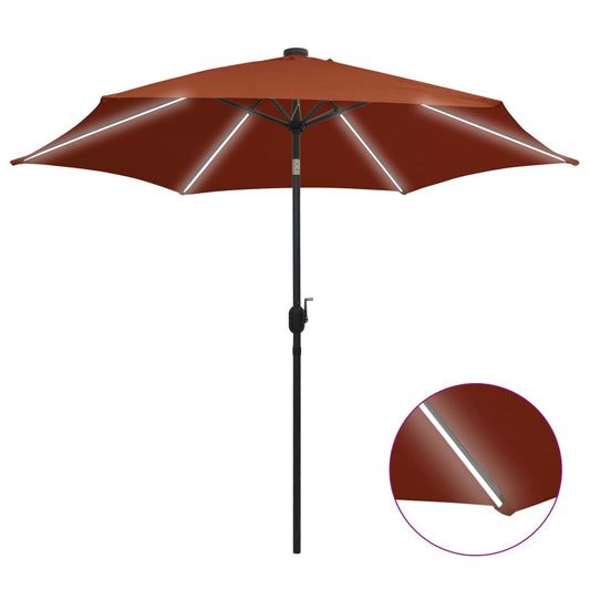 vidaXL Parasol with LED Lights and Aluminium Pole 300 cm Terracotta