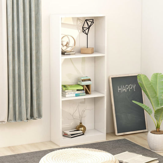 vidaXL 3-Tier Book Cabinet High Gloss White 40x24x108 cm Engineered Wood