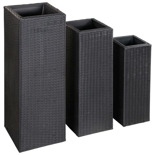 vidaXL Garden Raised Beds 3 pcs Poly Rattan Black