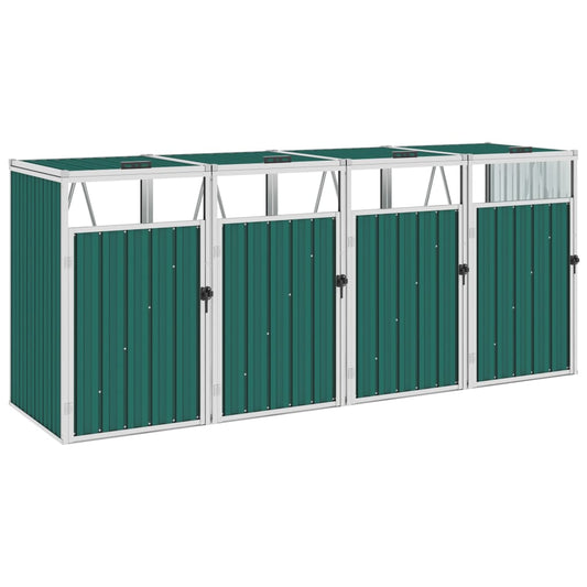 vidaXL Quadruple Garbage Bin Shed Green 286x81x121 cm Steel
