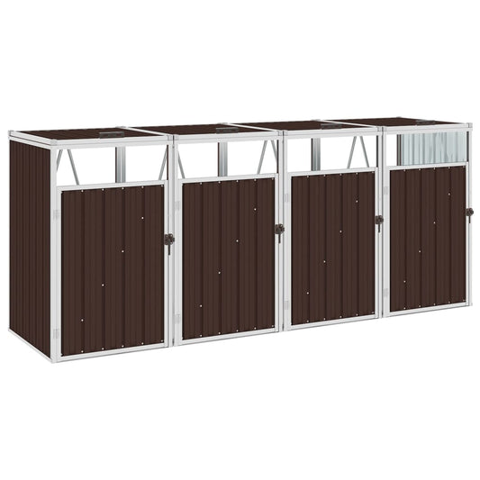vidaXL Quadruple Garbage Bin Shed Brown 286x81x121 cm Steel