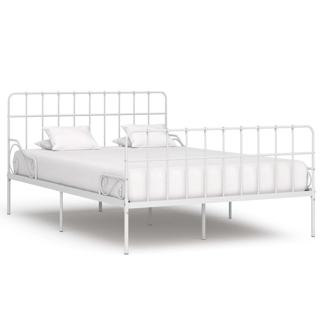 vidaXL Bed Frame with Slatted Base White Metal 140x200 cm