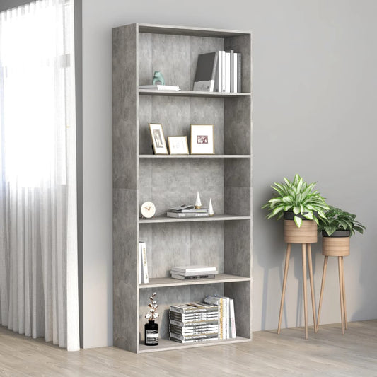 vidaXL 5-Tier Book Cabinet Concrete Grey 80x30x189 cm Engineered Wood