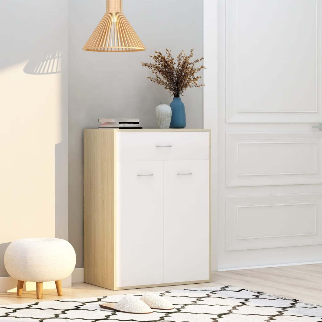 vidaXL Shoe Cabinet White and Sonoma Oak 60x35x84 cm Engineered Wood