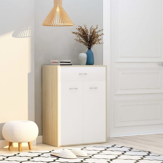 vidaXL Shoe Cabinet White and Sonoma Oak 60x35x84 cm Engineered Wood