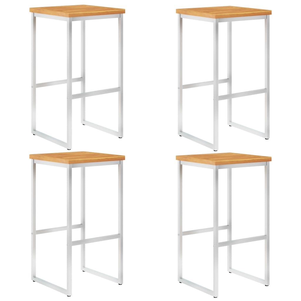 vidaXL Bar Chairs 4 pcs Solid Acacia Wood and Stainless Steel