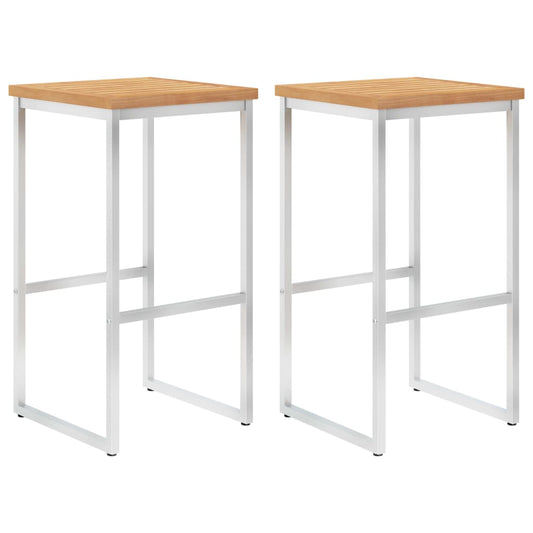 vidaXL Bar Chairs 2 pcs Solid Teak Wood and Stainless Steel