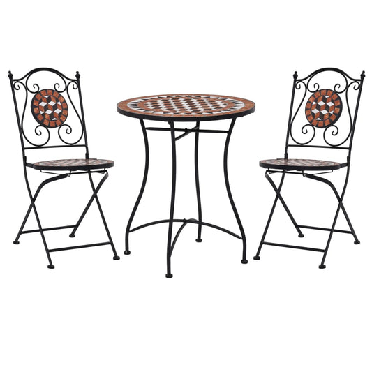 vidaXL 3 Piece Mosaic Bistro Set Ceramic Tile Terracotta