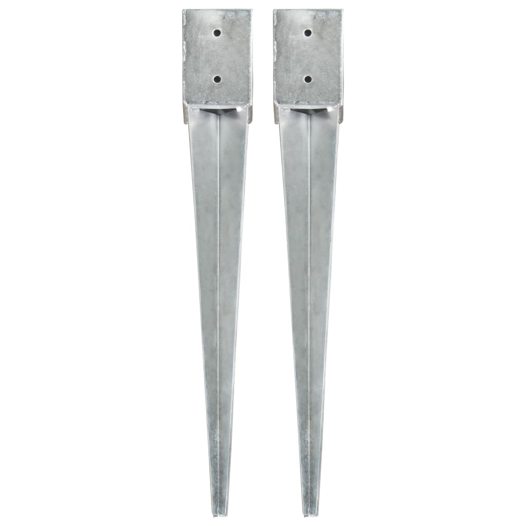 vidaXL Ground Spikes 2 pcs Silver 10x10x76 cm Galvanised Steel