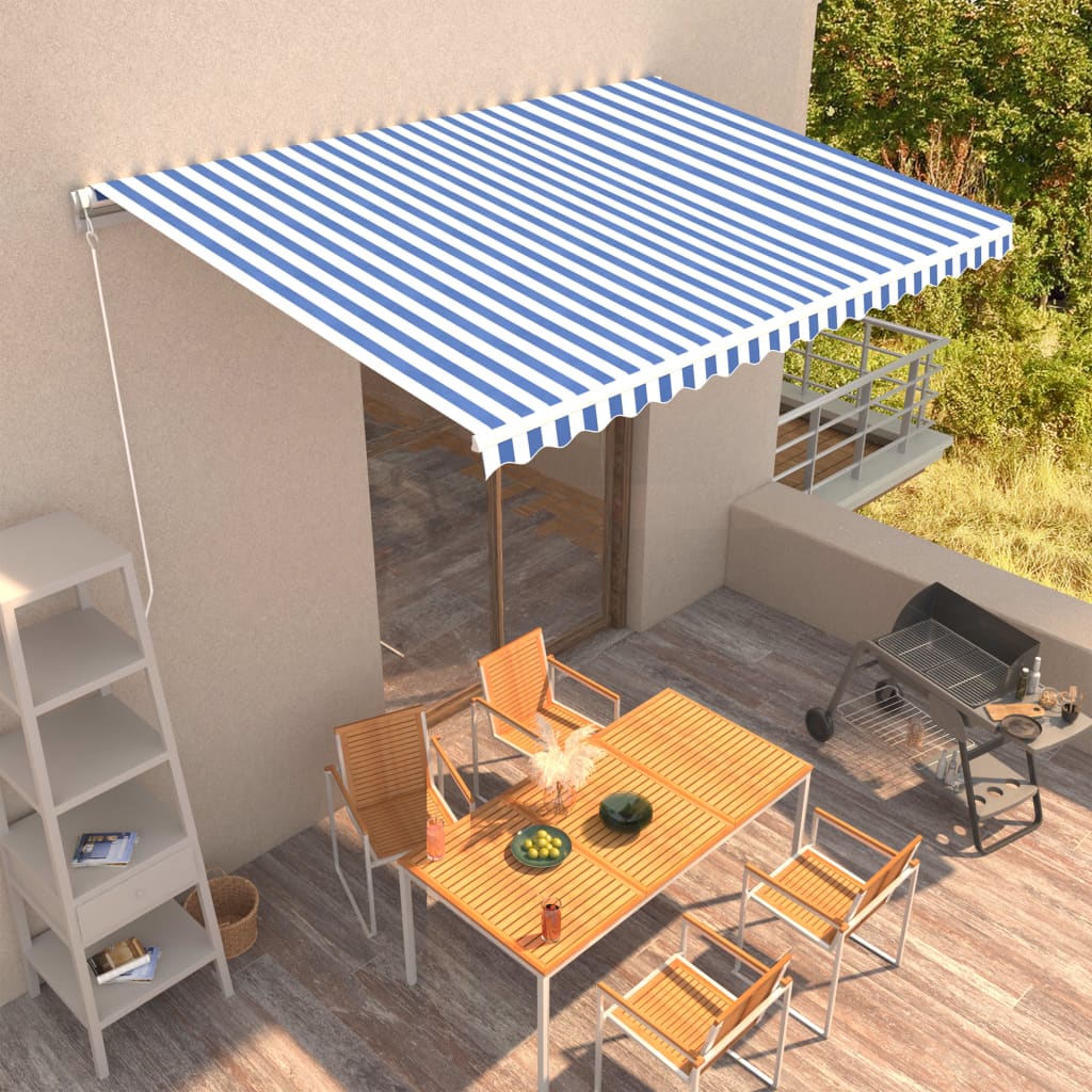vidaXL Manual Retractable Awning 450x300 cm Blue and White