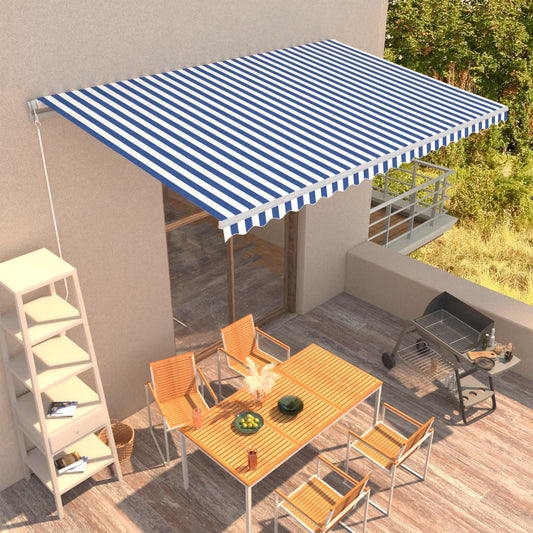 vidaXL Manual Retractable Awning 500x300 cm Blue and White