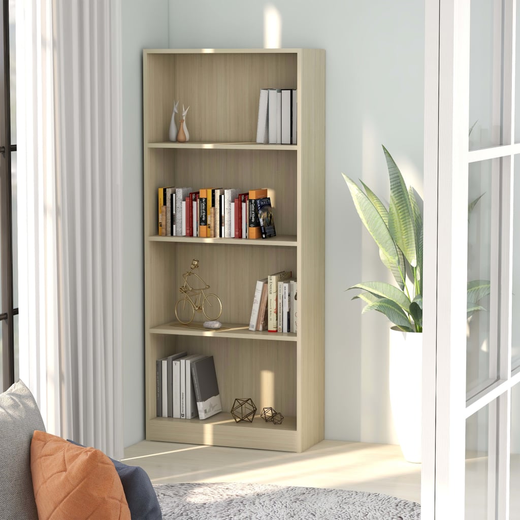 vidaXL 4-Tier Book Cabinet Sonoma Oak 60x24x142 cm Engineered Wood