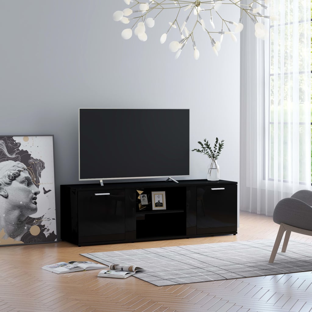vidaXL TV Cabinet High Gloss Black 120x34x37 cm Engineered Wood