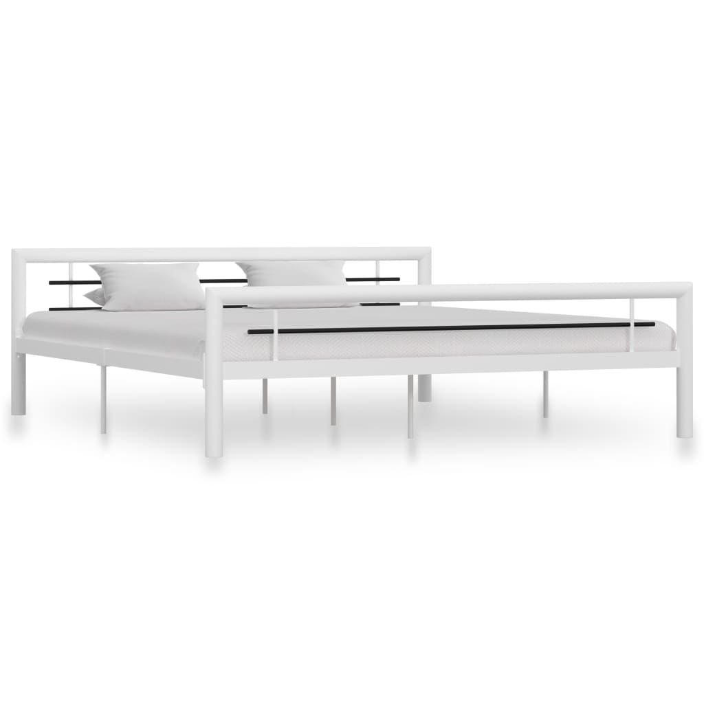 vidaXL Bed Frame White and Black Metal 180x200 cm 6FT Super King