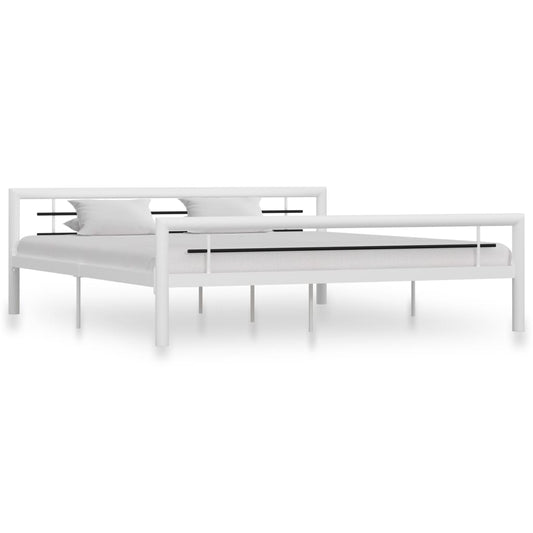 vidaXL Bed Frame White and Black Metal 180x200 cm 6FT Super King