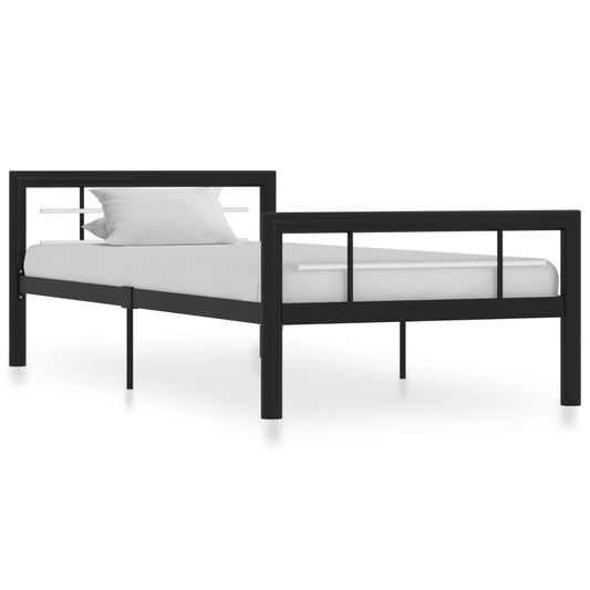 vidaXL Bed Frame Black and White Metal 90x200 cm