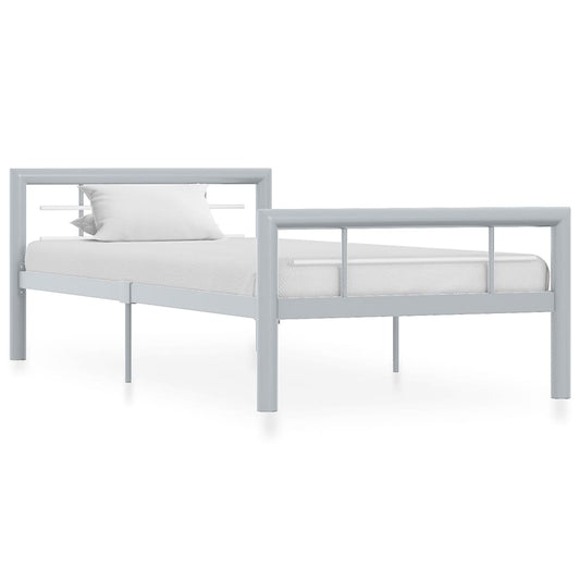 vidaXL Bed Frame Grey and White Metal 90x200 cm