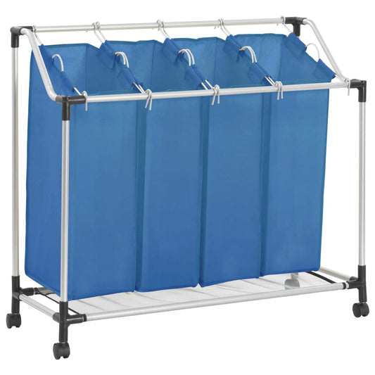 vidaXL Laundry Sorter with 4 Bags Blue Steel