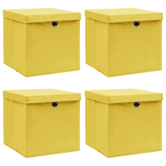 vidaXL Storage Boxes with Lids 4 pcs Yellow 32x32x32 cm Fabric