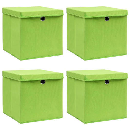 vidaXL Storage Boxes with Lids 4 pcs Green 32x32x32 cm Fabric