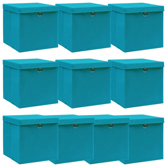 vidaXL Storage Boxes with Lids 10 pcs Baby Blue 32x32x32 cm Fabric