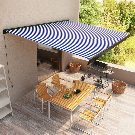 vidaXL Manual Cassette Awning 450x300 cm Blue and White