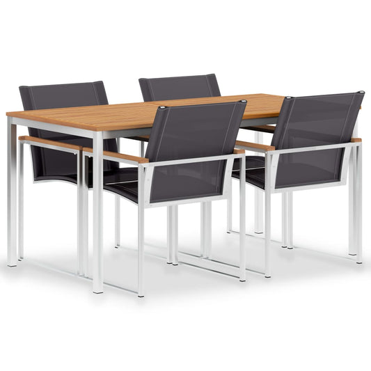 vidaXL 5 Piece Garden Dining Set Solid Teak Wood and Stainless Steel